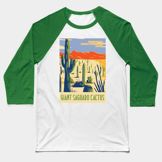 WPA poster of Saguaro NP with giant Saguaro in Sonoran Desert, Pima County, Arizona, USA Baseball T-Shirt by JohnLucke